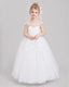 White Flower Girl Dresses Illusion Neck Bow Back Tulle Floor-Length Gown Front View
