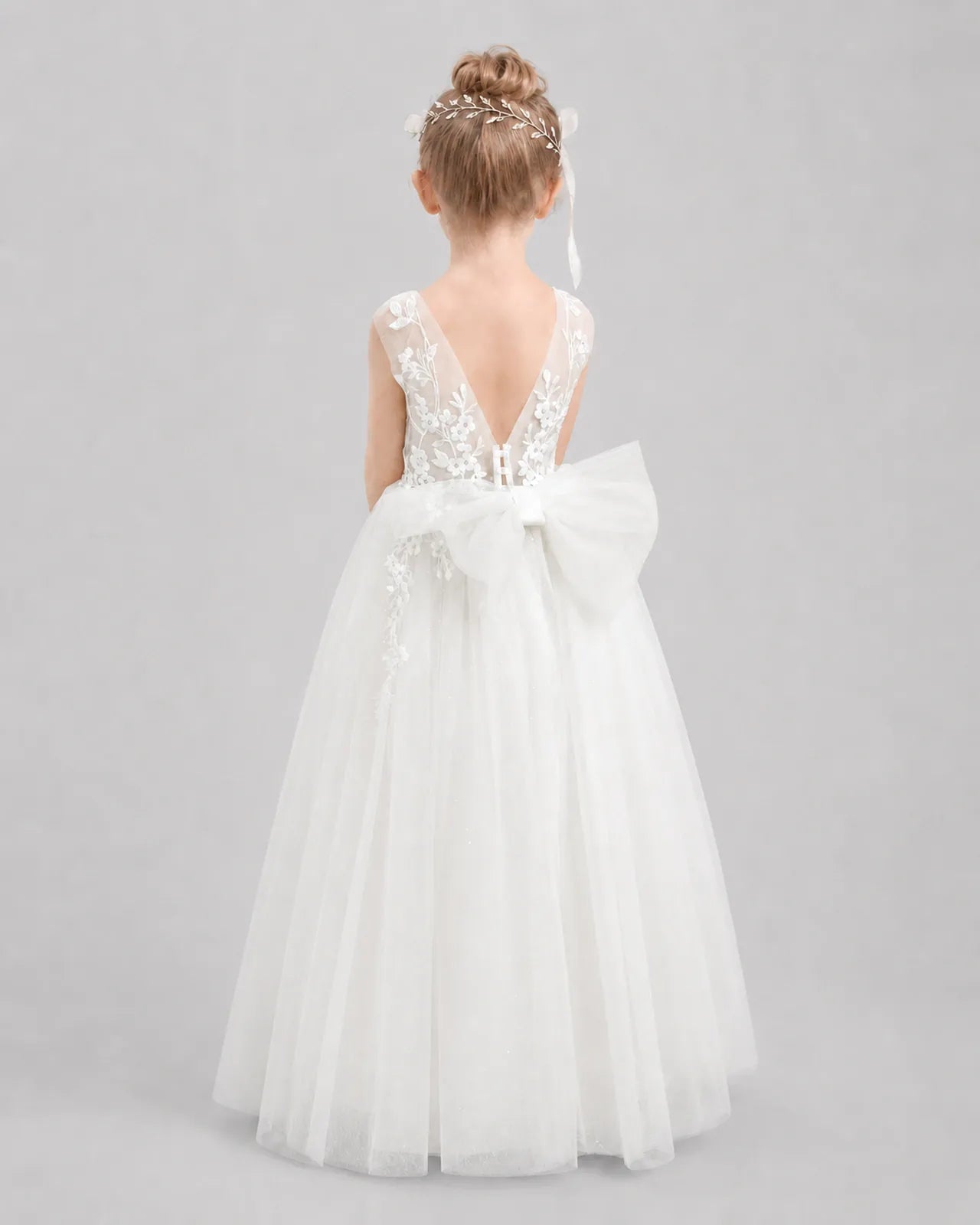 Ivory Tulle A-line Flower Girl Dress Back View