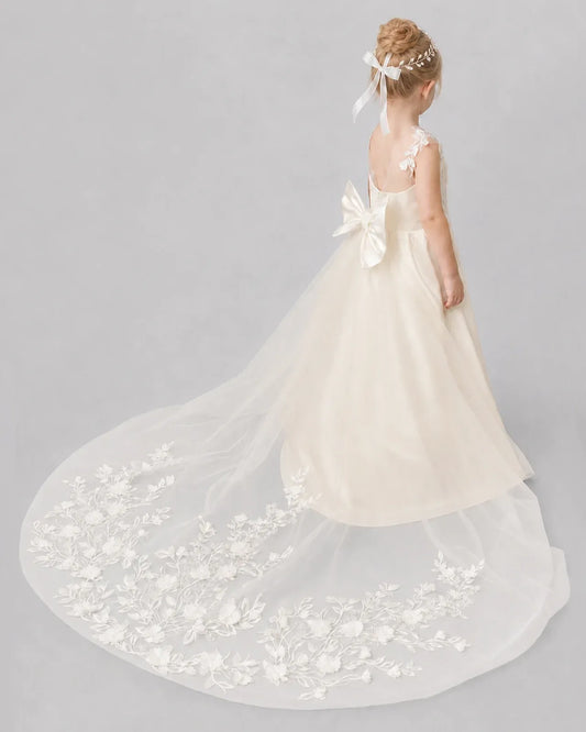 Champagne Satin A-line Flower Girl Dress Back View