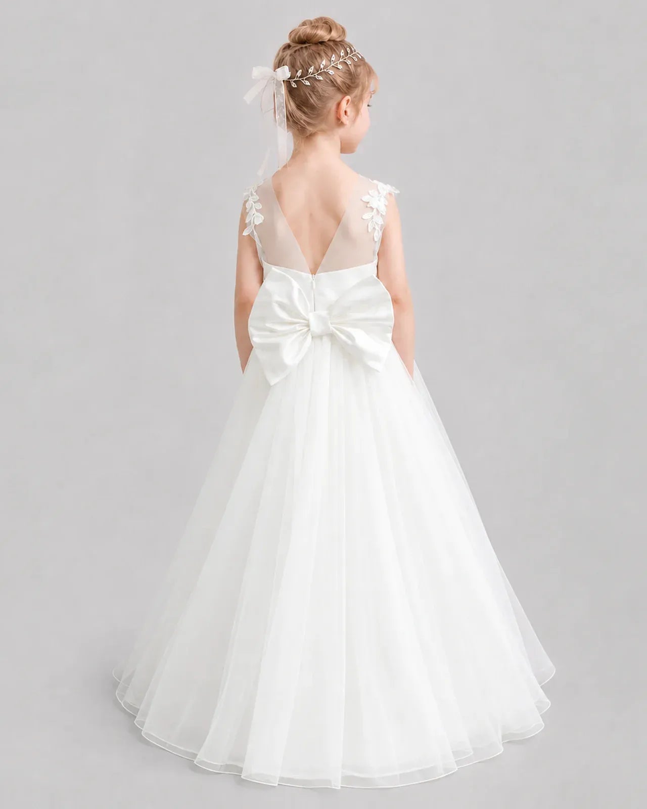 Ivory Tulle A-line Flower Girl Dress Back View