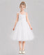 White Flower Girl Dresses Illusion Neck Bow Back Tulle Knee-Length Dress Front View