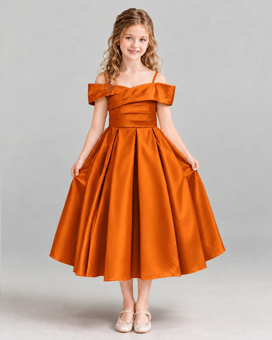 Burnt Orange A-line Junior Bridesmaid Dress Front