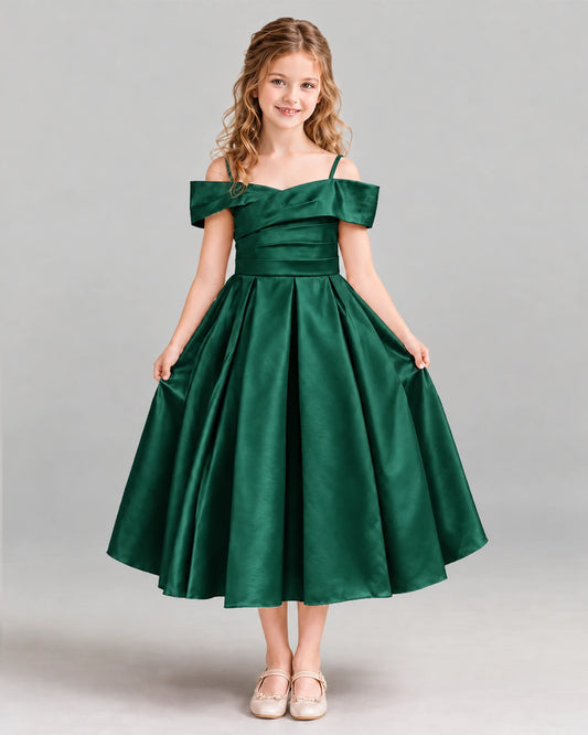 Dark Green A-line Junior Bridesmaid Dress Front