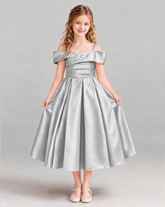 Silver A-line Junior Bridesmaid Dress Front