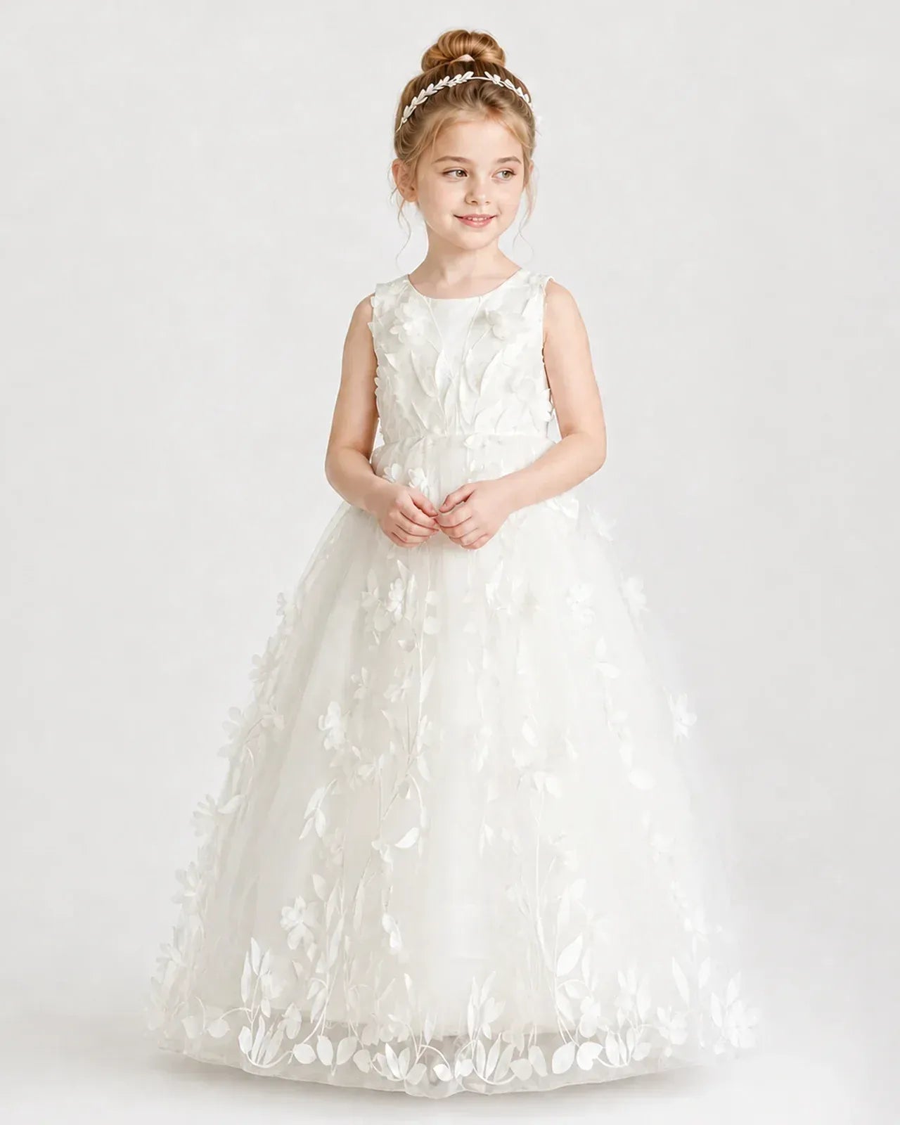 Ivory Tulle A-line Flower Girl Dress Front View
