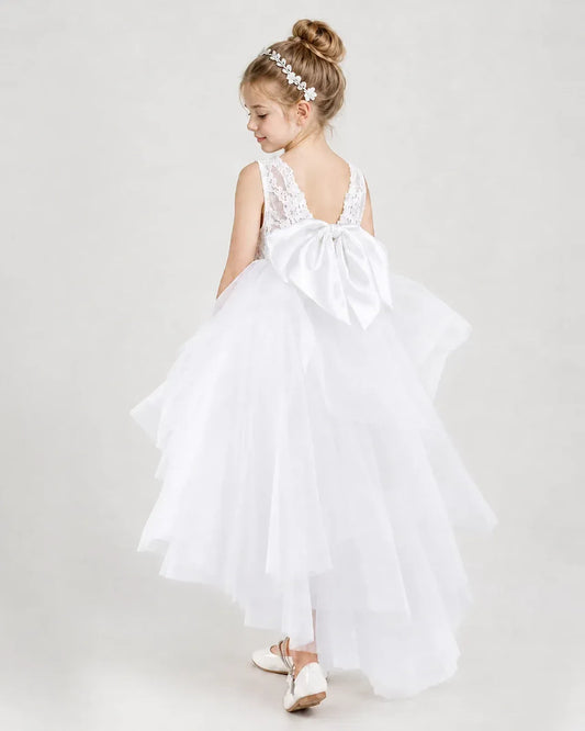 White Tulle A-line Flower Girl Dress Back View