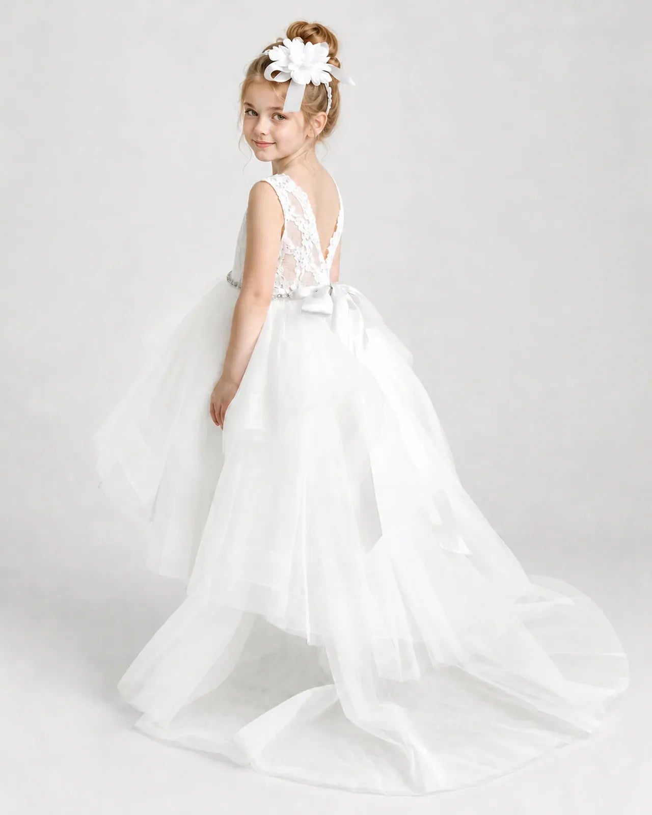 Ivory Tulle A-line Flower Girl Dress Side View