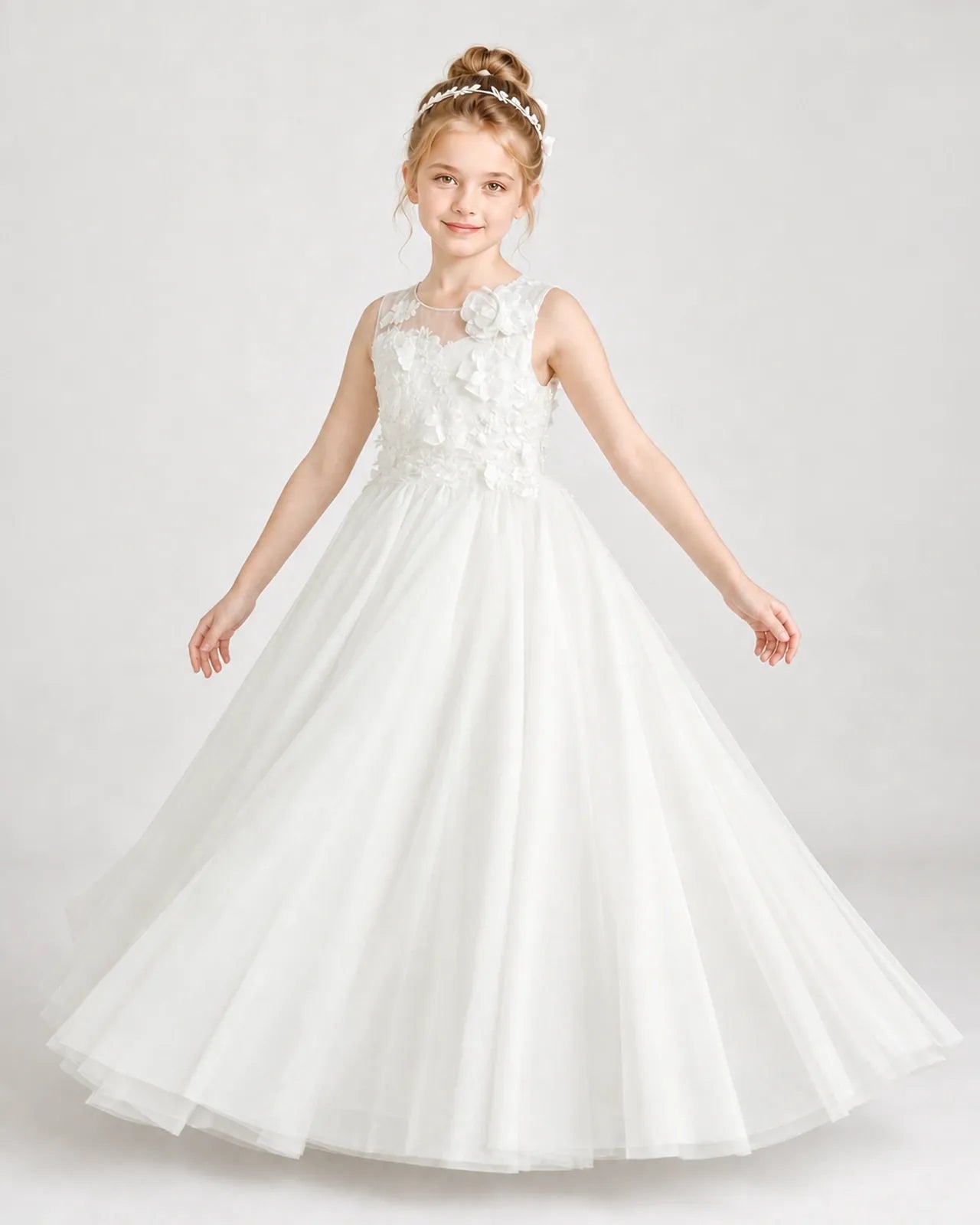 Ivory Tulle A-line First Communion Dress Front View