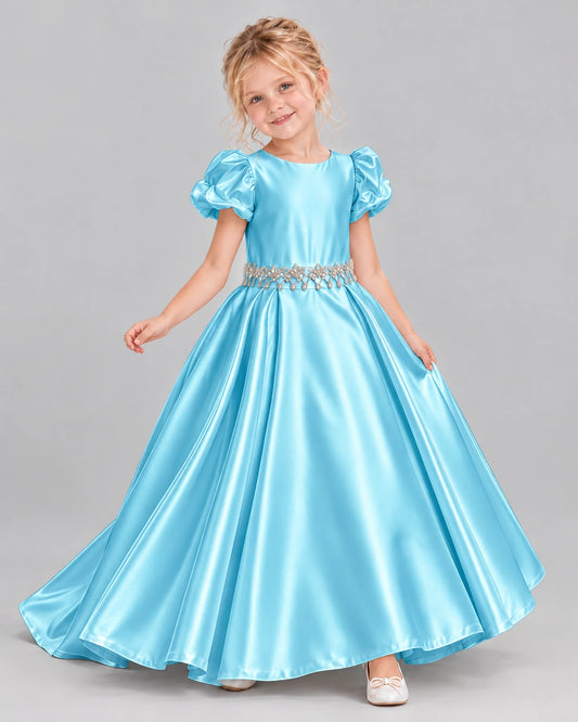 Sky Blue Ball Gown Girls Formal Dress Front