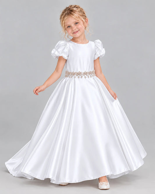 White Ball Gown Girls Formal Dress Front