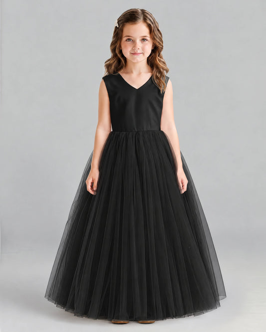 Black Ball Gown Flower Girl Dress Front