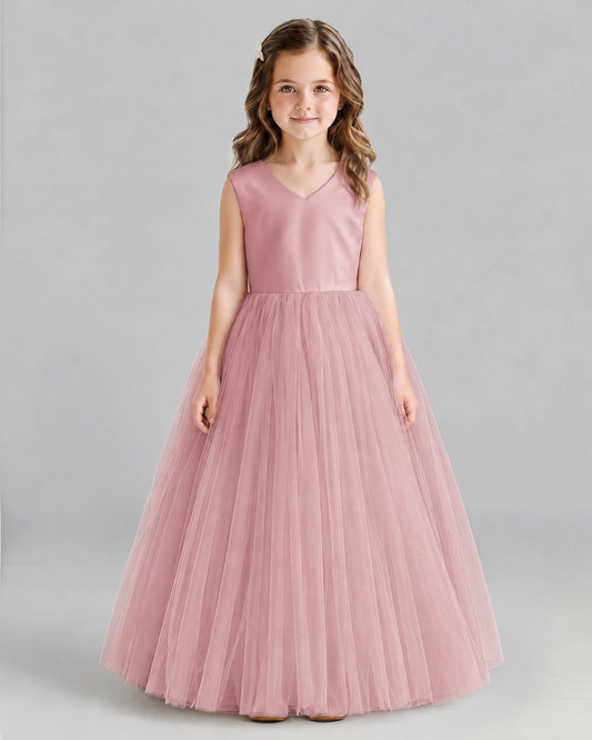 Dusty Rose Ball Gown Flower Girl Dress Front