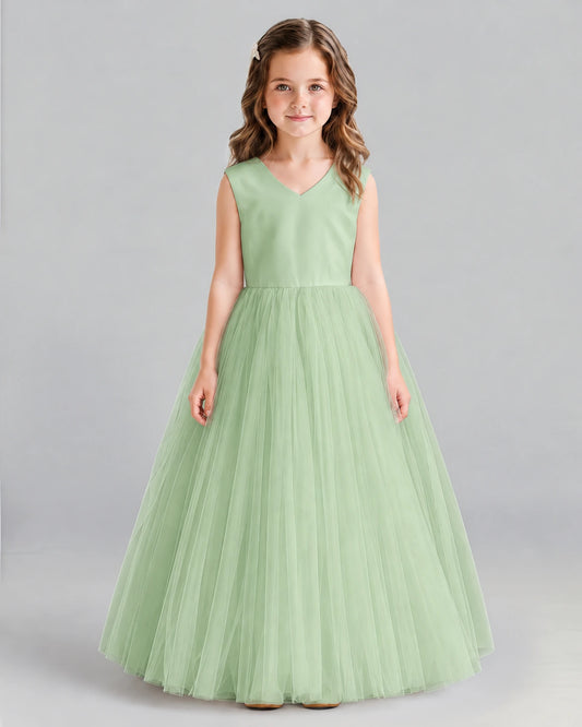 Sage Green Ball Gown Flower Girl Dress Front