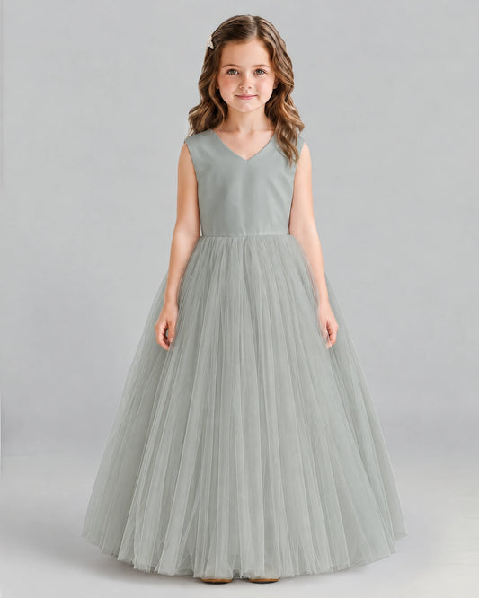 Silver Ball Gown Flower Girl Dress Front