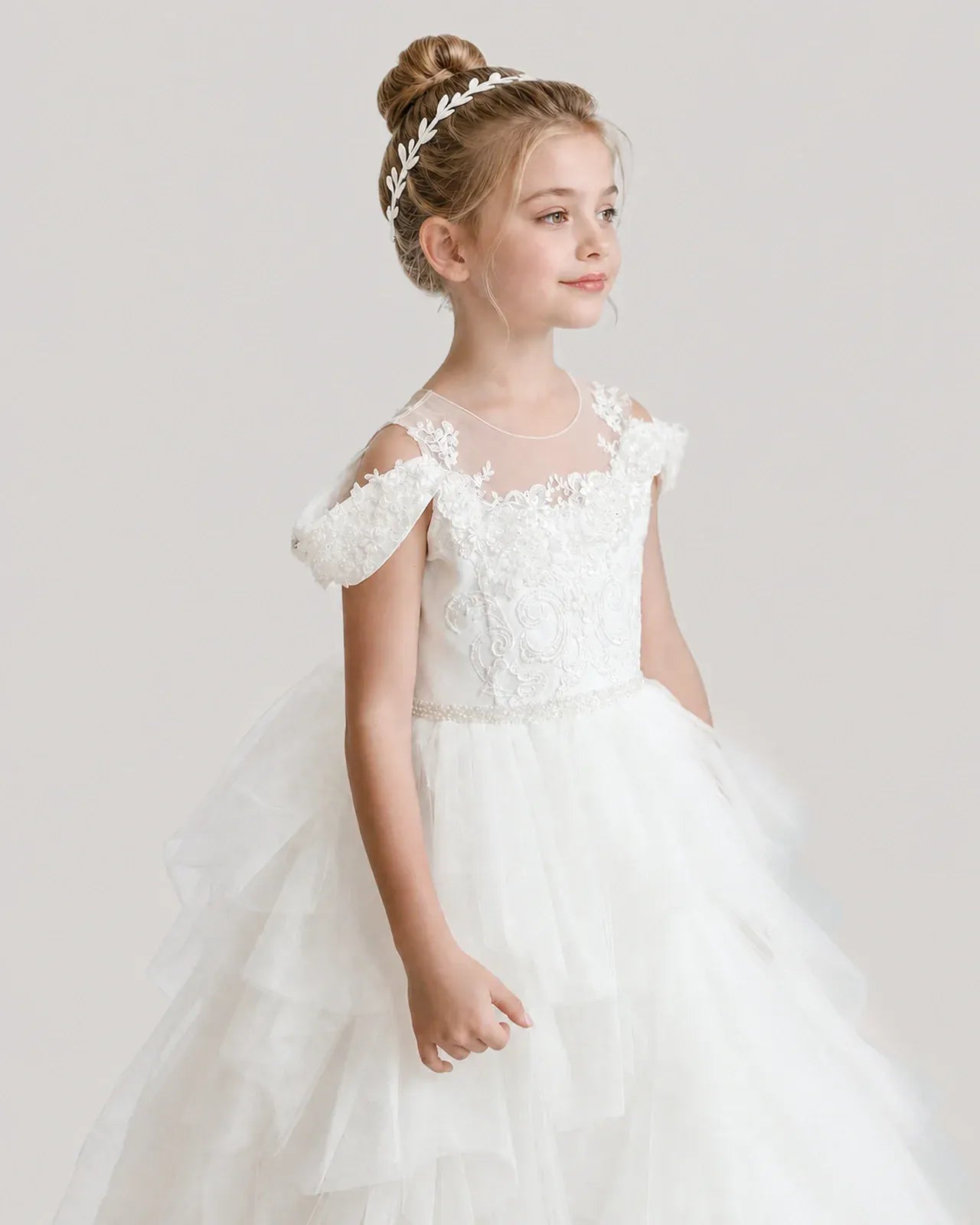 Ivory Tulle Ball Gown Pageant Dress Side View