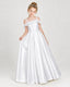Dideyttawl Girls Formal Dress Cold-Shoulder Floral Satin Gown