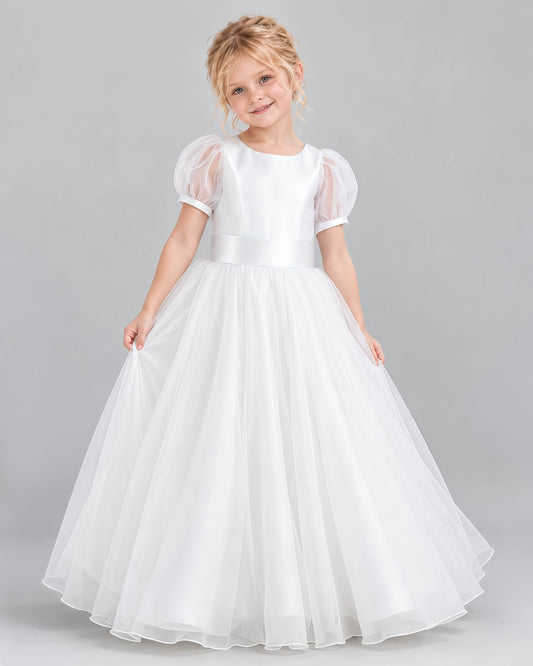 White Ball Gown First Communion Dress Front