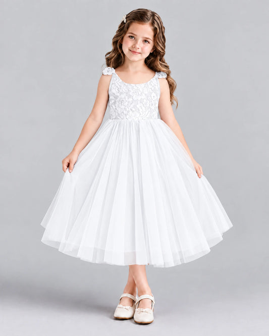 White Ball Gown Girls Formal Dress Front