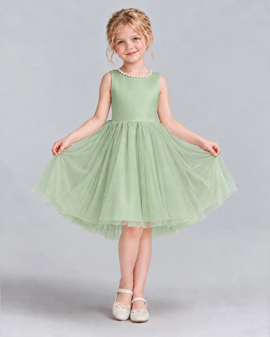 Sage Green Ball Gown Flower Girl Dress Front
