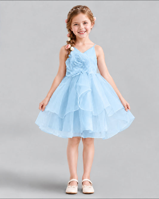Baby Blue A-line Girls Formal Dress Front