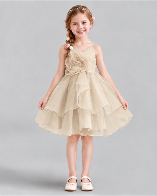 Champagne A-line Girls Formal Dress Front