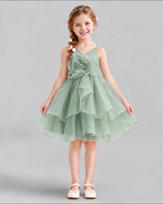 Sage Green A-line Girls Formal Dress Front