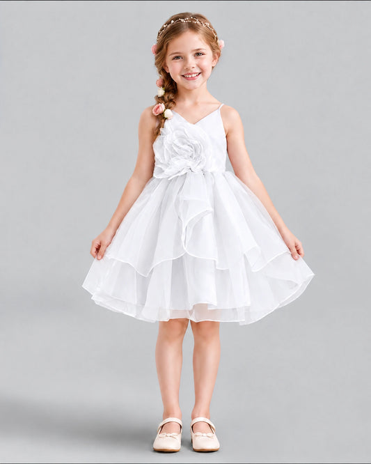 White A-line Girls Formal Dress Front