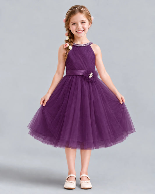 Grape A-line Girls Formal Dress Front