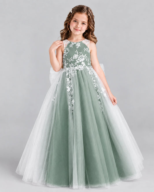 Eucalyptus Ball Gown Flower Girl Dress Front