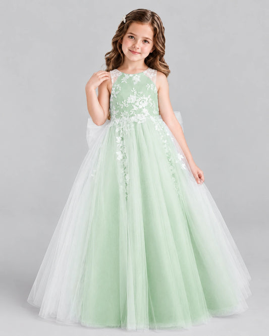Sage Green Ball Gown Flower Girl Dress Front