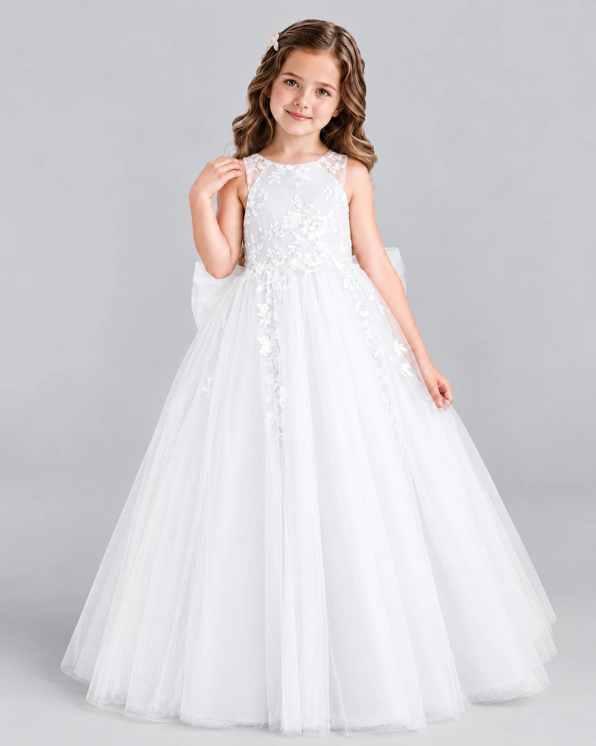 White Ball Gown Flower Girl Dress Front