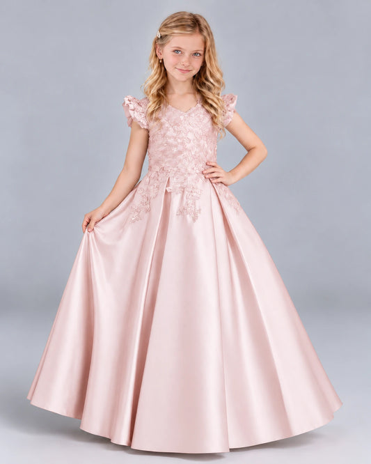 Blush Pink Ball Gown Girls Formal Dress Front