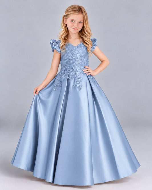 Dusty Blue Ball Gown Girls Formal Dress Front