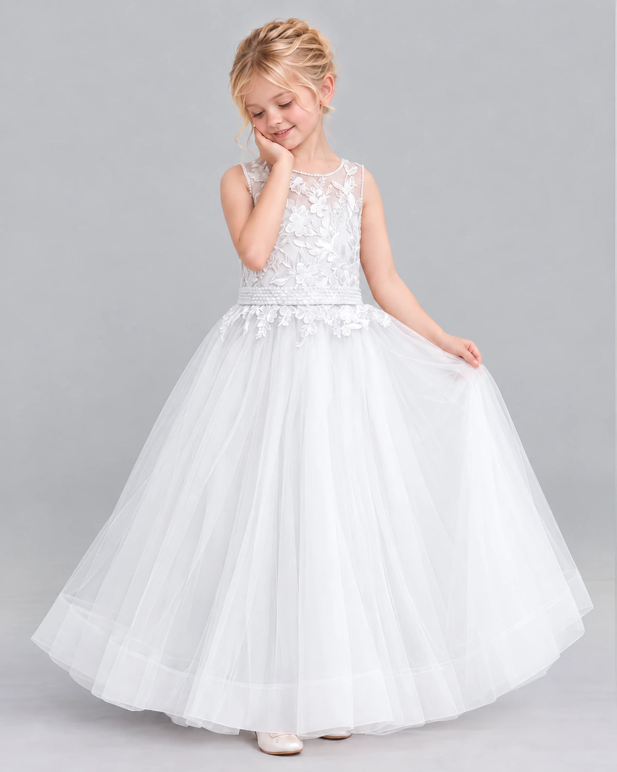 White Ball Gown First Communion Dress Front