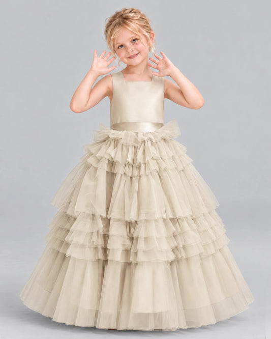 Champagne Ball Gown Girls Pageant Dress Front