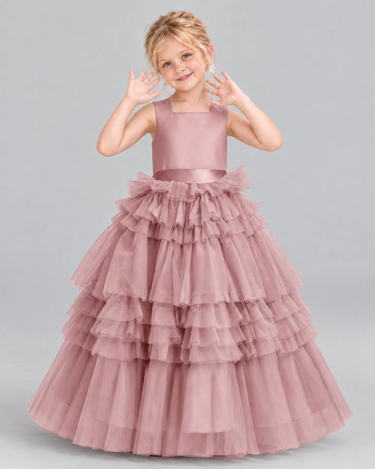 Dusty Rose Ball Gown Girls Pageant Dress Front
