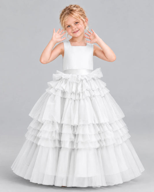 Ivory Ball Gown Girls Pageant Dress Front