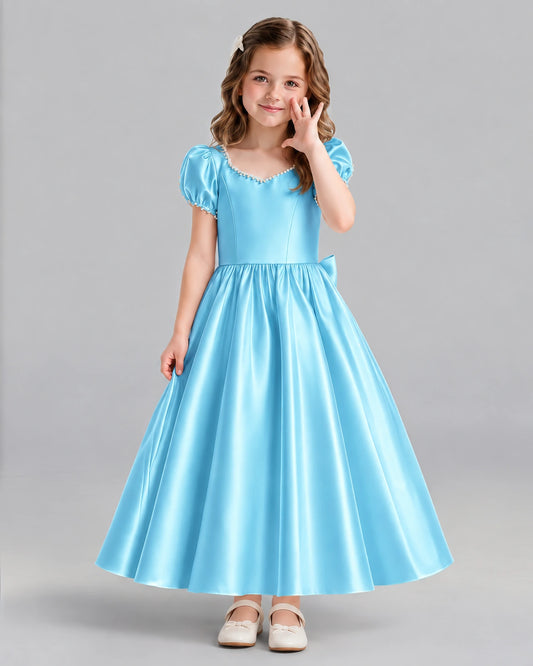 Sky Blue Ball Gown Girls Formal Dress Front