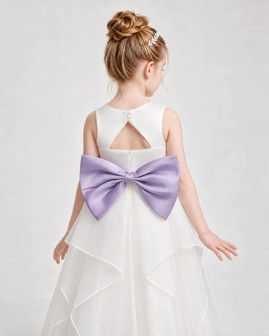 Lavender Satin A-line Flower Girl Dresses Back View