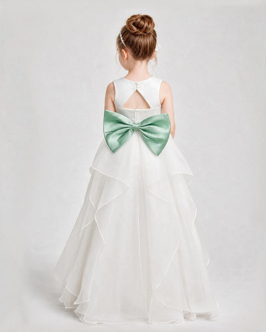 Mint Green Satin A-line Flower Girl Dress Back View