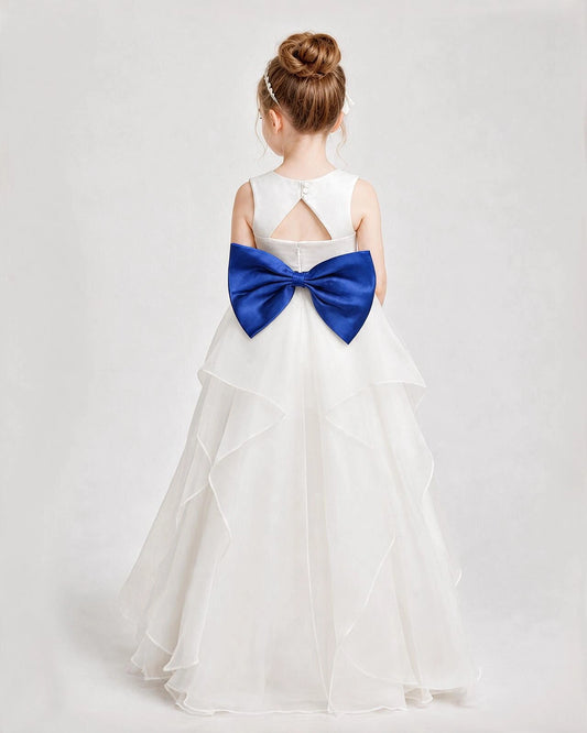 Royal Blue Satin A-Line Flower Girl Dresses Back View