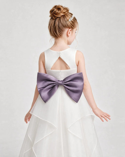 Wisteria satin chiffon tiered bow flower girl dresses