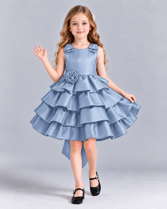 Dusty Blue Ball Gown Girls Formal Dress Front