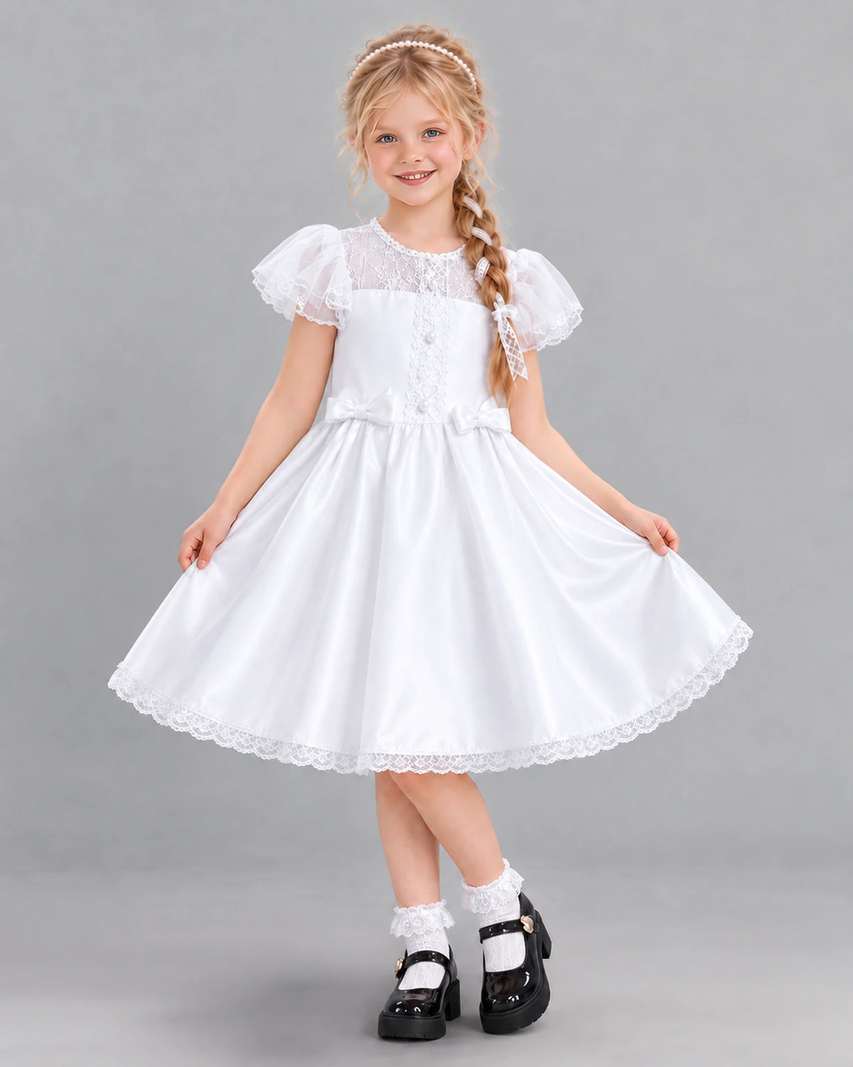 White A-line Girls Formal Dress Front