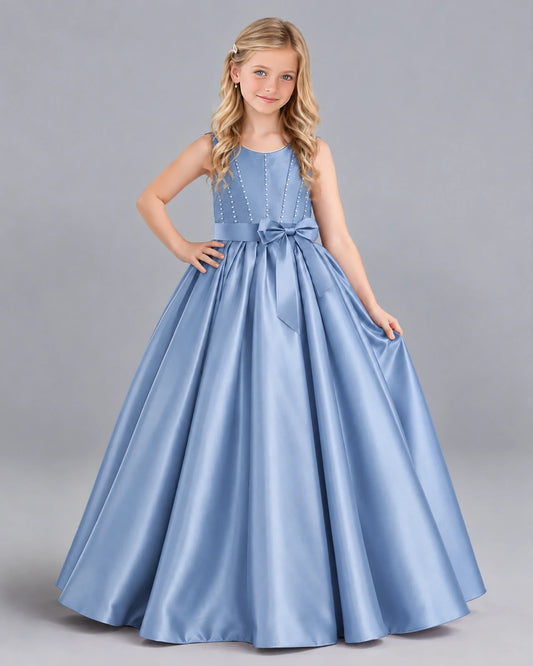 Dusty Blue Ball Gown Girls Formal Dress Front