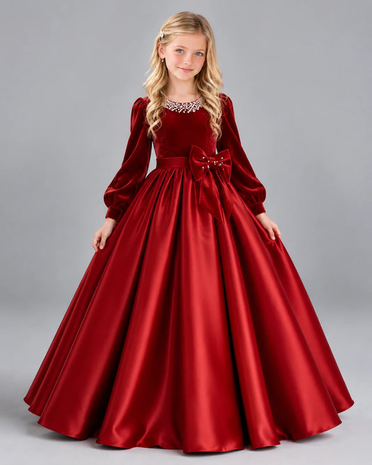 Burgundy Ball Gown Girls Formal Dress Front