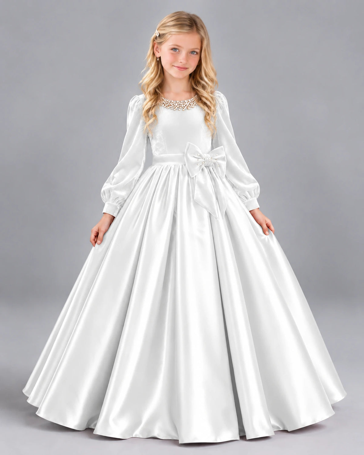 White Ball Gown Girls Formal Dress Front