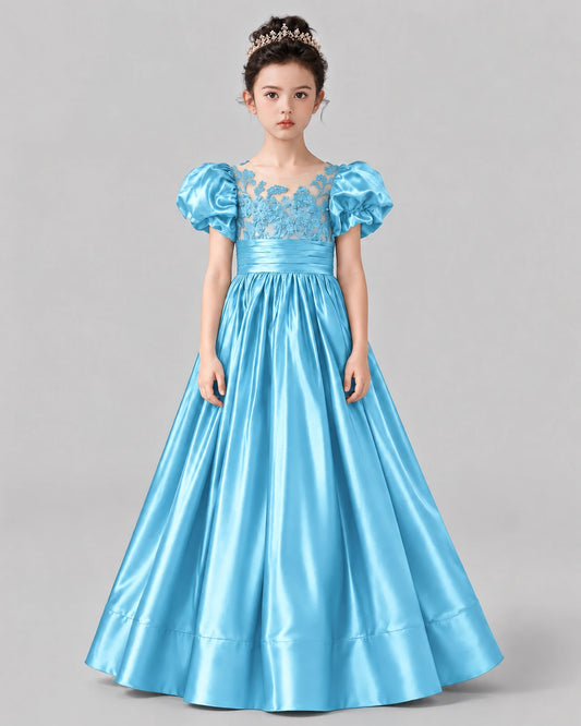 Sky Blue Ball Gown Girls Formal Dress Front