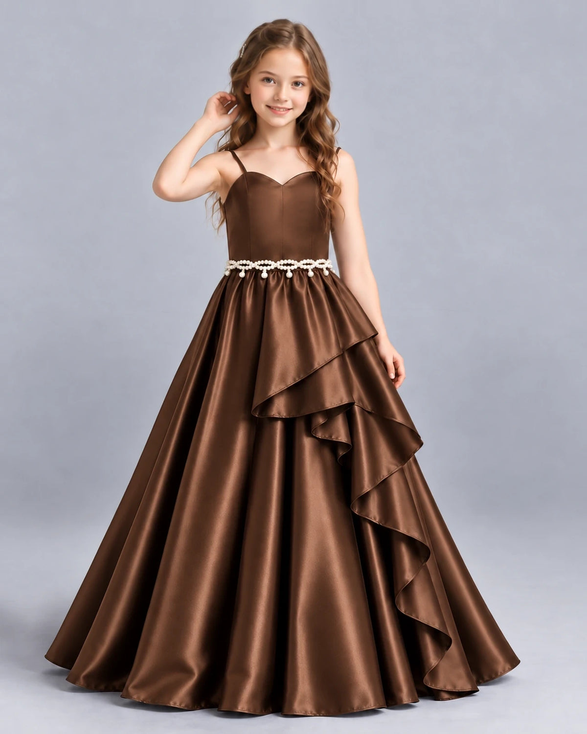 Chocolate Ball Gown Girls Formal Dress Front