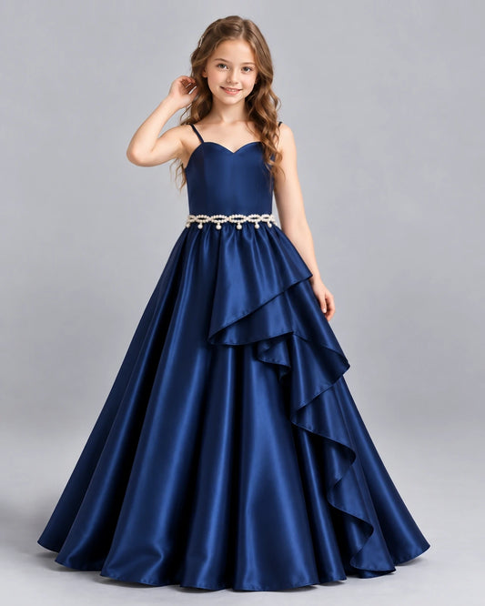 Navy Blue Ball Gown Girls Formal Dress Front
